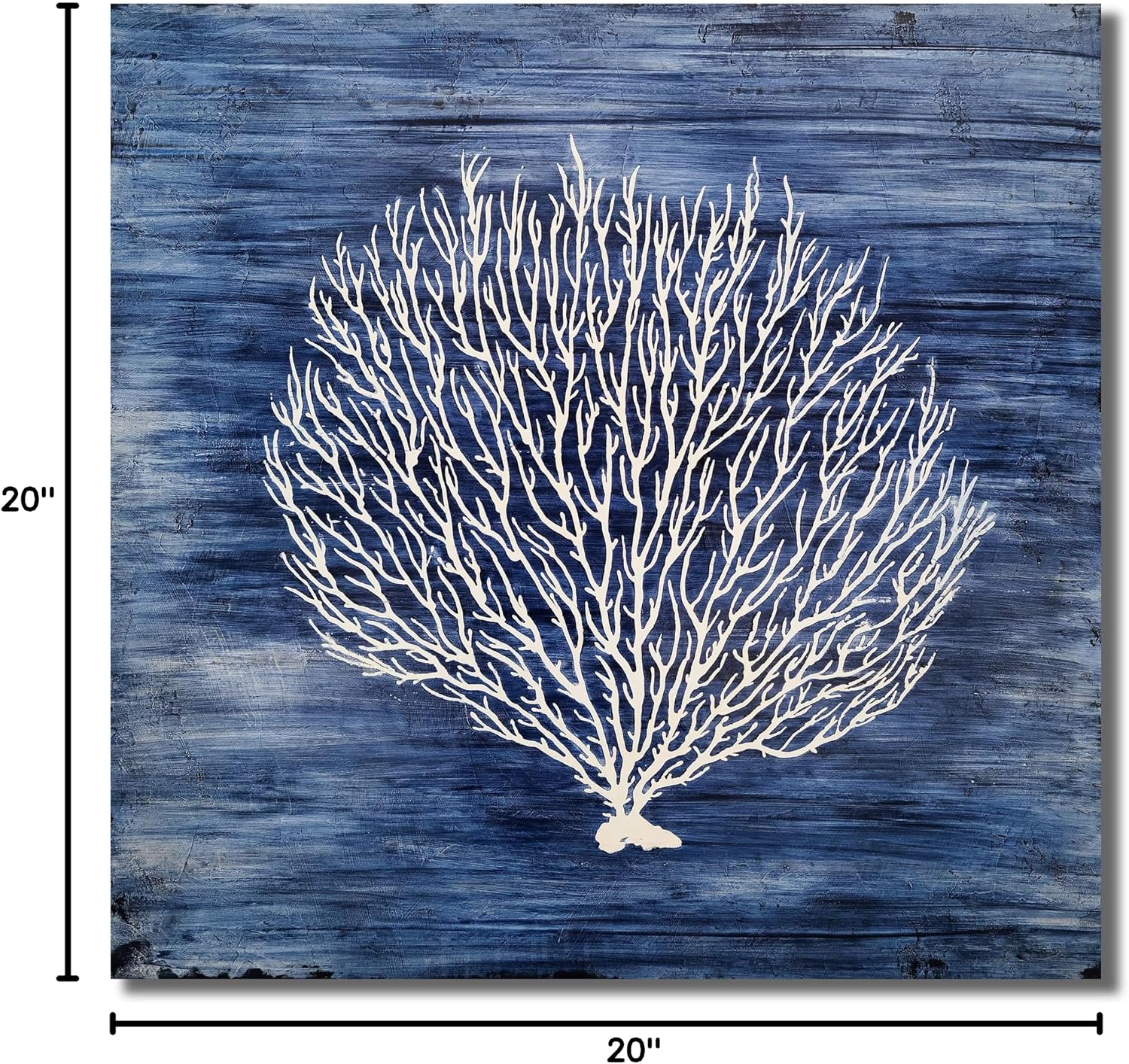 Yihui Arts Navy Blue Canvas Wall Art Hand Painted White Coral Painting Modern Abstract Tree Pictures Coastal Artwork for Bedroom Living Room Bathroom Decor