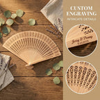50Pcs Personalized Wooden Fans for Wedding Favors Bulks, Custom Fans for Wedding Guests, Bulk Handheld with Tassel and Yarn Bag, for Wedding Baby Shower Party Favors (50, A)