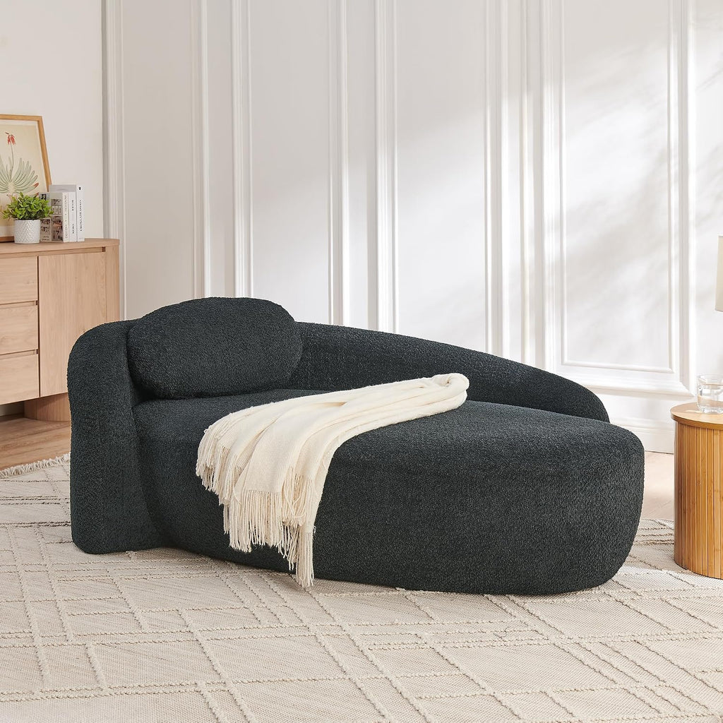 Full Foam Chaise Lounge Chair Indoor, Boucle Upholstered Boneless Chaise Lounge Sofa Bed, Right Facing Leisure Cloud Recliner Couches Sleeper Daybed for Living Room