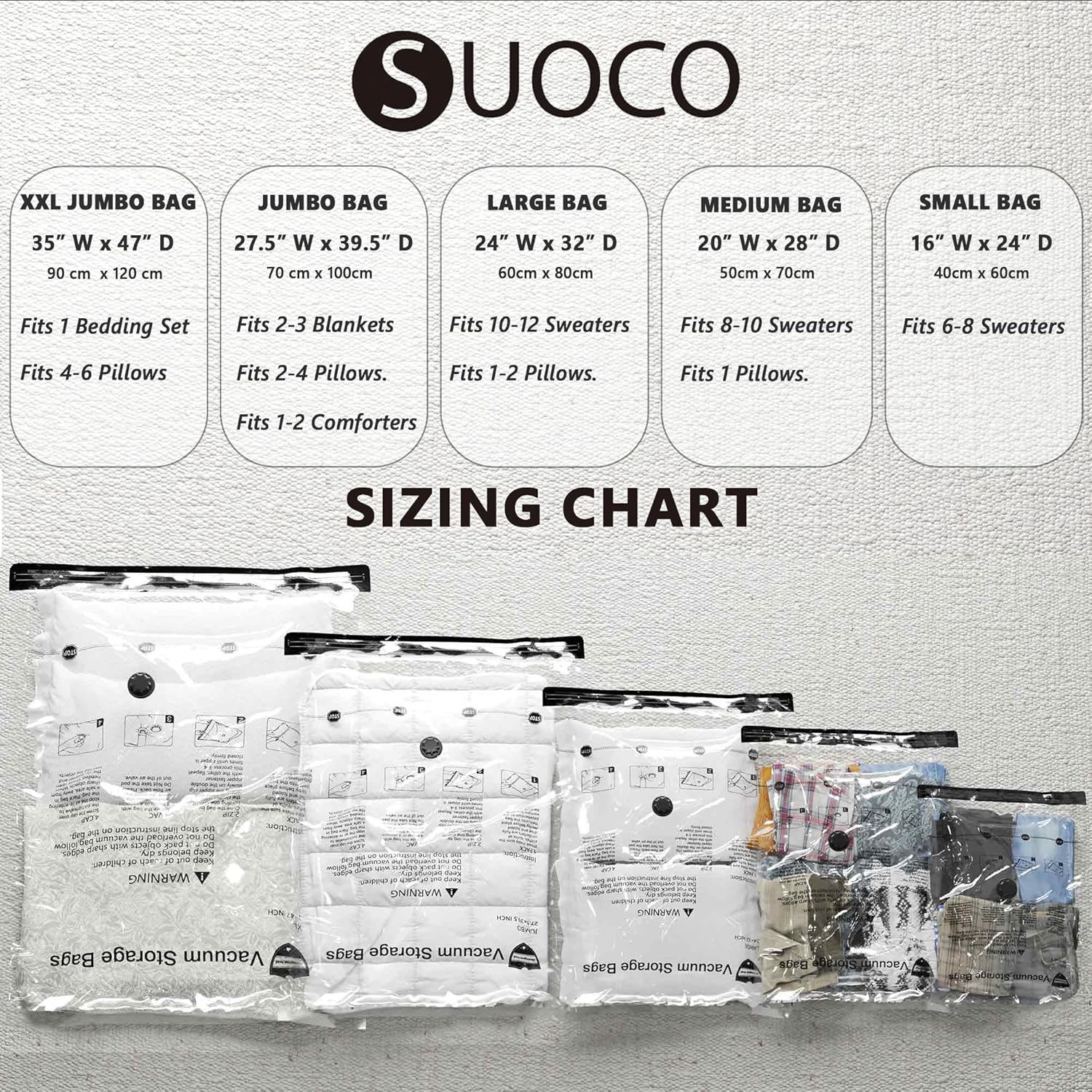 Vacuum Storage Bags, Compression Packing Space Saver Seal Bags for Clothing Bedding Comforters Blankets Pillows, 14 Jumbo