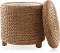 Casafield 17" Round Storage Ottoman with Lid - Cinnamon, Handwoven Water Hyacinth Footstool for Living Room, Bedroom, Bathroom, Home Office