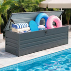 Multi-Purpose 260 Gallon Patio Storage Bench, Carbon Black Metal Storage Box with for Cushions, Garden Tools, Pool Supplies & Patio Use
