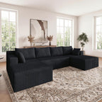 124 Inch Oversized Boneless Sectional Sofa Cloud Couch for Living Room - Symmetrical U Shaped Modular Couches Set with Double Chaise, No Assembly Floor Compression Sofa & Couch