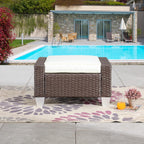 LOKATSE HOME Patio Wicker Ottoman Outdoor Footstool Rattan Small Seat Furniture with Soft Thick Cushion for Garden Yard Deck Poolside