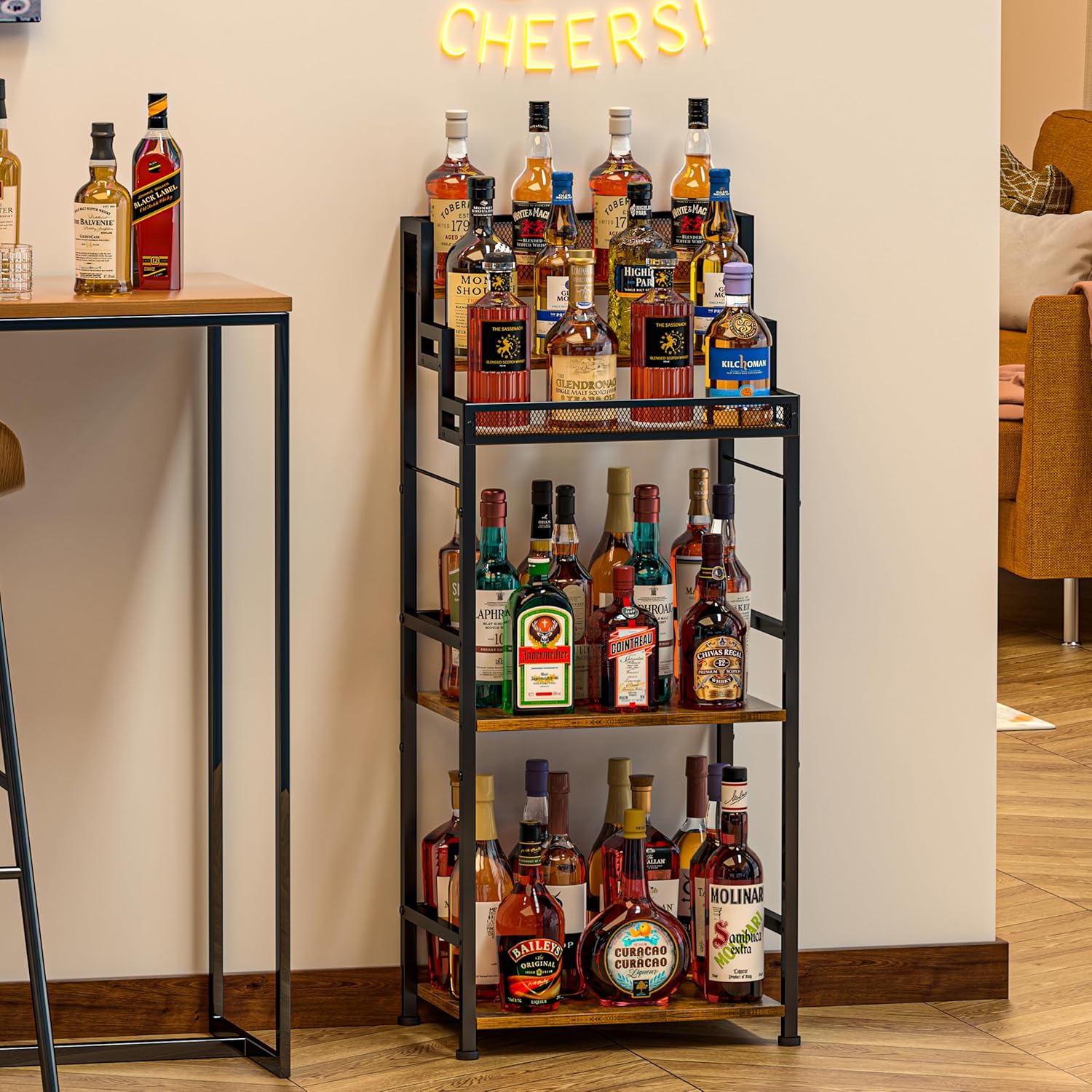 5-Tier Trapezoidal Liquor Cabinet Bar for Home, Stepped Wine Rack Freestanding Floor, Corner Syrup & Whiskey Stand, Large-Capacity Alcohol Bottle Storage Display Shelf Living Room, Patent Pending