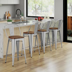 Andeworld Metal Bar Stools Counter Height Stools Dining Chairs High Back Industrial Barstools Set of 4 (30inch,Silver)