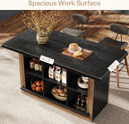 Tribesigns Kitchen Island with Storage, Counter Height Kitchen Island Table with 6 Open Cubbies and Footrests, Coffee Bar Table for Dining Room, Black&Brown