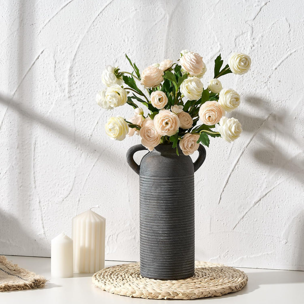 10.16" Tall Ceramic Rustic Vase for Home Decor, Terracotta Vase with Handles, Handcrafted Vintage Decorative Flower Vase for Farmhouse, Living Room, Table, Fireplace, Nightstand- Black Bronze
