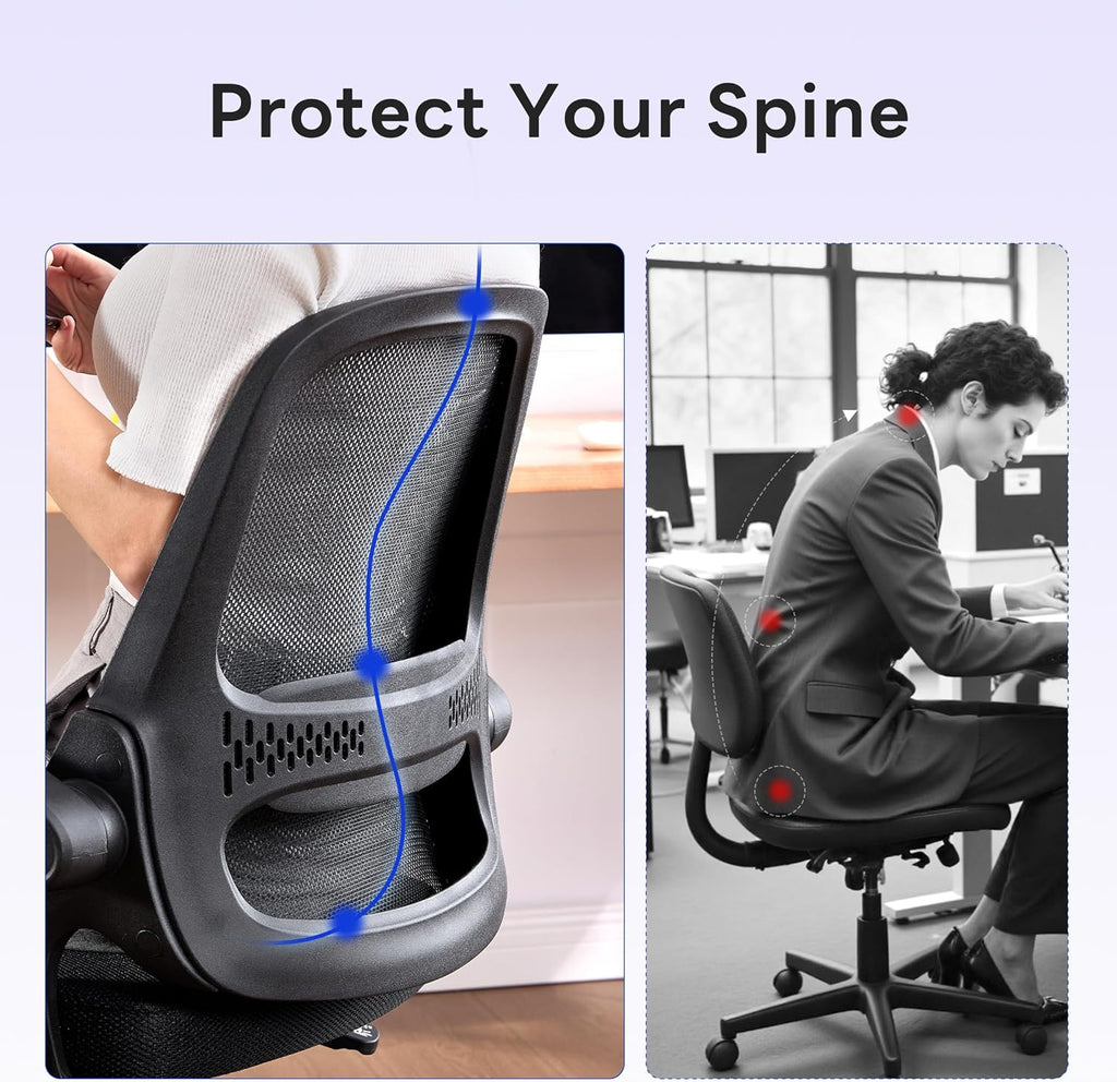 amseatec Ergonomic Mesh Office Chair, Flip-Up Arms, Adjustable Height, Breathable Mesh Back & Thick Cushion Seat, 360 Swivel Rolling Computer Desk Chair, BIFMA Certified, Supports 300 lbs, Black