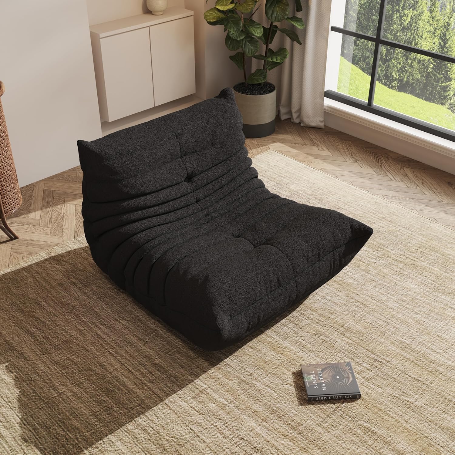 Giant Bean Bag Chair for Adults,Comfy Lazy Fireside Accent Chair with Memory Foam,Cozy Single Floor Sofa Couch Boneless Chaise Lounge for Living Room Bedroom Gaming Room(Black,1Seater)