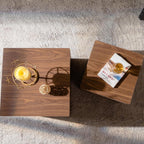 End Table Set of 2, Modern Side Tables with Wood Grain, Wooden Nesting Cube Coffee Table Set for Small Spaces, Living Room, Bedroom, Fully Assembled - Walnut