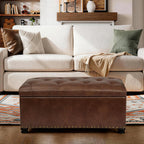 Joveco Storage Ottoman Bench 35" Faux-Leather Rectangular Tufted Ottomans Storage Room Organizer (Caramel)