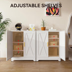 Kitchen Sideboard Buffet with Storage, 39” Metal Coffee Bar Cabinet & Buffet Sideboard with Barn Doors & Adjustable Shelves, Modern Farmhouse Coffee Bar Station for Kitchen, Entryway, White