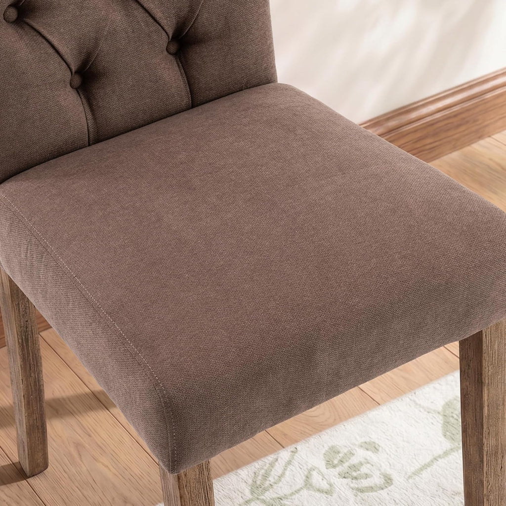 Tufted Upholstered Parsons Dining Chair Set Fabric Diner Accent Stylish Modern Kitchen Living Room with Button Sturdy Solid Wood Legs, 2-Pack