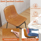 REONEY Dining Chairs Set of 6, 18" PU Leather Armless Dinner Chairs with Backrest, Modern Kitchen Dining Room Chair with Metal Legs for Home (Brown)