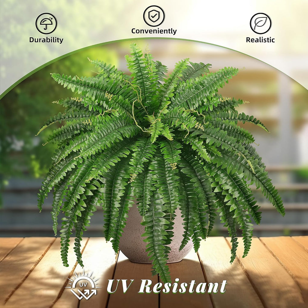 FOREST PRINCE 45" Fake Ferns, Realistic Large Artificial Bush Plants, 2 Artificial Boston Ferns with 59 Fronds for Outdoors Planter Indoor Home Garden Porch Decor