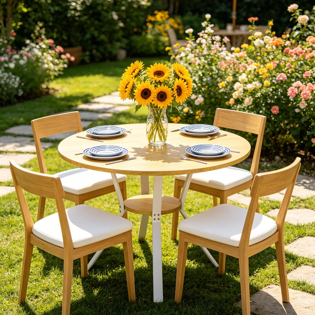 Wildhome Round Dining Table for 2-4, 43 Inch Dining Room Kitchen Table with 1-Tier Storage Shelf, Modern Farmhouse Dinner Furniture with Adjustable feet,Oval Circle(43in-Oak)