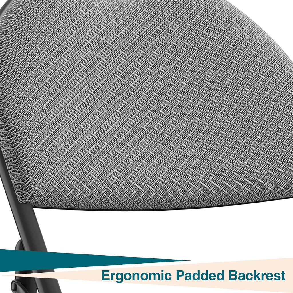 4 Pack Padded Folding Chairs for Home & Events Linen Cushion Seat & Backrest Sturdy Metal Frame Stackable Lightweight Comfortable No Assembly for Indoor Outdoor- Dark Grey
