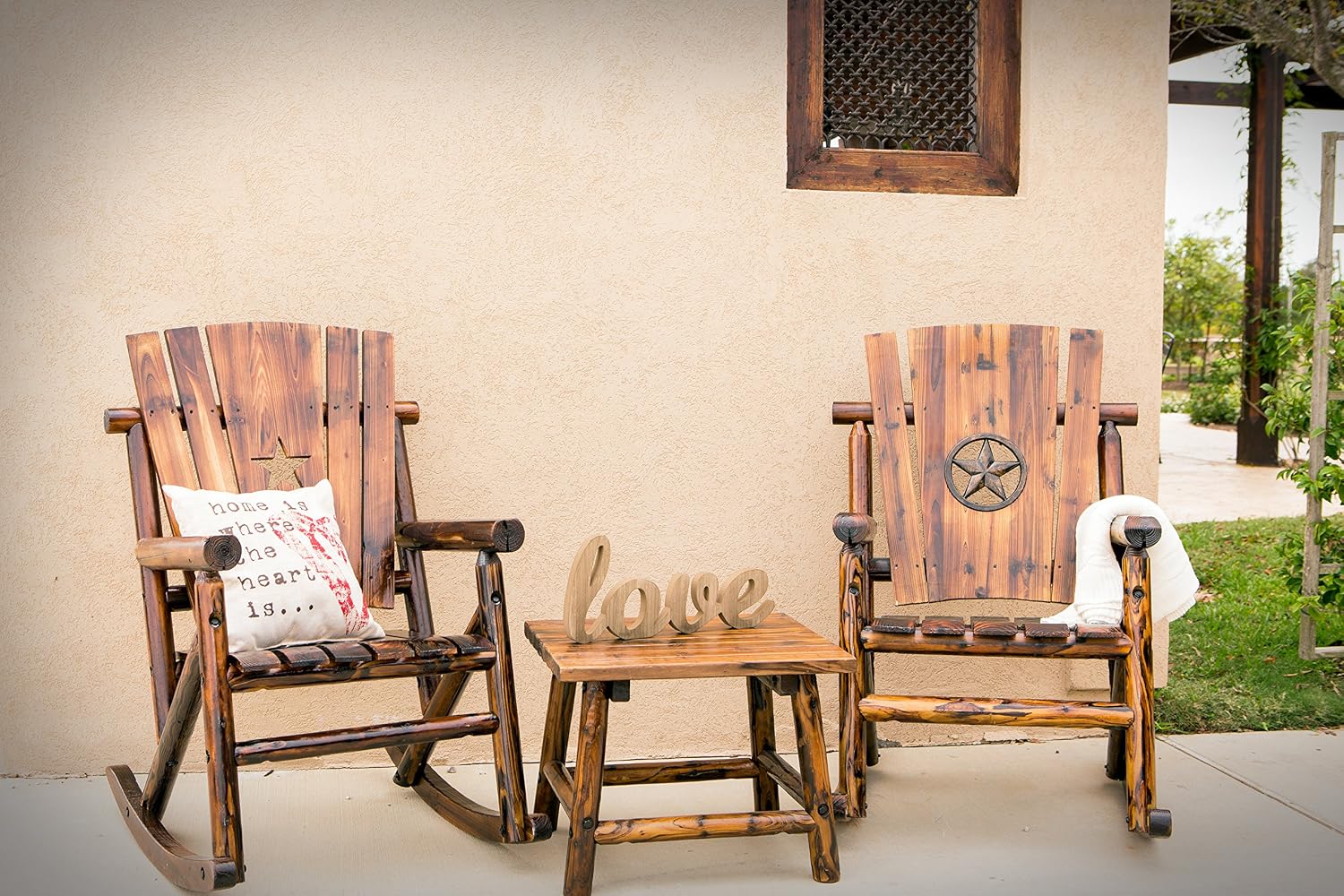 Leigh Country TX 93621 Char-Log Series Adult Wood Indoor/Outdoor Star Medallion Rocker, Brown