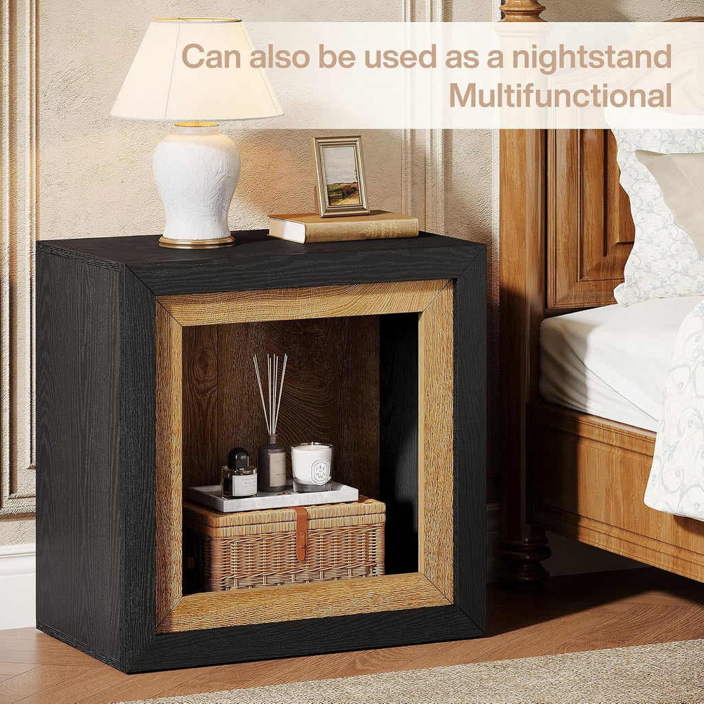 Tribesigns Modern End Table with Frame-Inspired Design, Rustic Wood Cube Rectangle Side Table with Large Storage Shelf, Industrial Sofa Couch Tables Accent for Living Room, Entrance