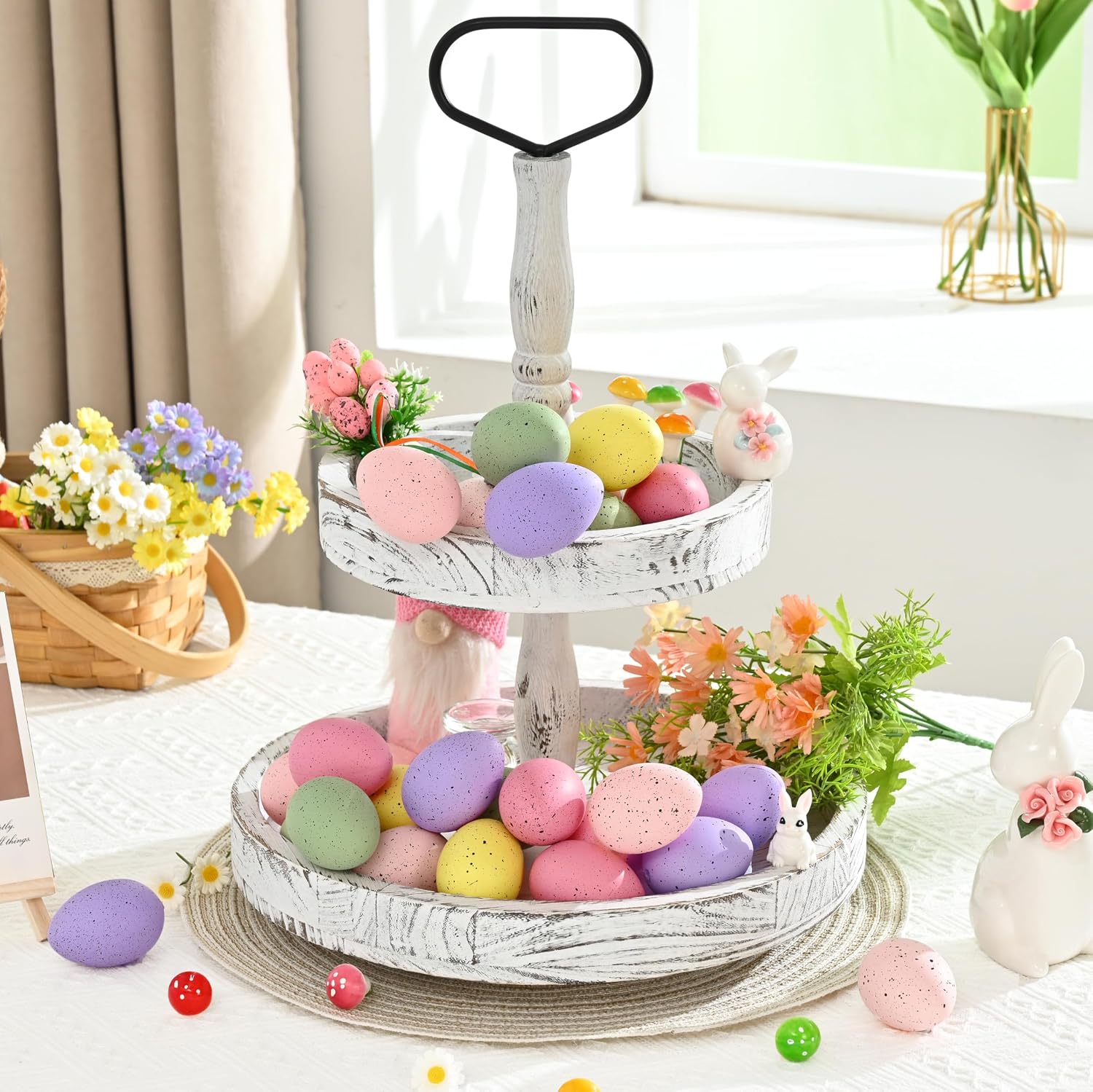 Waipfaru 20 Pcs Easter Eggs, 2.4'' Plastic Speckled Easter Eggs and Vase Filler, Pastel Easter Eggs for DIY Spring Farmhouse Home Table Easter Decorations (Purple, Pink, Yellow, Green)