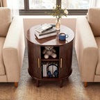 DHH Mid Century Modern Nightstand with Charging Station, Fluted Accent Side Table with Sliding Door & Adjustable Shelf, End Table for Small Space, Living Room, Bedroom,Sofa Couch (1, Walnut)