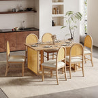 Merax 7-Piece Dining Table Set, Farmhouse Dining Table with Distressed Oak Veneer and 6 Chairs, Rustic Kitchen Furniture for Dining Room, Natural