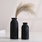 VICTOR & TERESA Black Ceramic Vases Home Decor, Flower Vase Set of 2, Farmhouse Vase for Flowers, Rustic Decorative Vases for Pampas Grass, Table, Living Room, Shelf, Centerpieces, 8 inch