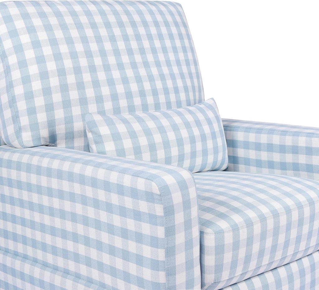 Namesake Crawford Glider Recliner, Blue Gingham | 360° Swivel Ultra Cozy Glider Rocker for Feeding & Relaxing w/ Lumbar Pillow - GREENGUARD Certified - For Nursery/Living Room