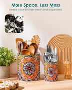 vancasso SIMI Utensil Holder, 7.3"+5.5" Porcelain Kitchen Utensil Holder for Countertop, Bohemian Kitchen Utensil Organizer for Spatulas, Spoons, Ladles, Decorative Counter Utensil Crock, Regal Bloom
