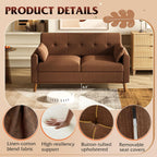 WLIVE 62" Loveseat Sofa, Mid Century Modern Small Couches for Living Room, Button Tufted Upholstered Couch for Bedroom, Solid Wood Frame, Easy to Install Furniture, Brown