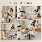 Office Chair with Flip Armrests,Big and Tall Office Chair with Foot Rest,Extra Wide Seat & Lumbar Pillow,Ergonomic Computer Gaming Chair,Comfy Criss Cross Chair for Pets Sitting,Teddy Fleece,White