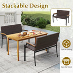 Tangkula Stackable Patio Wicker Loveseat Bench, 2-Person Rattan Outdoor Bench with Acacia Wood Armrests & Metal Frame, Rattan Conversation Furniture for Backyard, Garden, Balcony, Porch (1,Mix Brown)