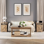 LUXOAK 3-Piece Farmhouse Living Room Table Sets, Includes 1 x Coffee Table, 2 x End Tables with Charging Station & USB Ports, Rustic Coffee Table Set of 3, Barnwood