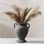 PORCER Ceramic Rustic Flower Vase with Handles, 8.36 Inch Tall Vintage Pottery Home Decor, Farmhouse Terracotta Vase for Living Room, Table, Shelf, Mantel Decoration, Farmhouse- Black Bronze