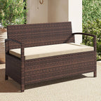 Tangkula 42 Gallon Outdoor Bench with Storage, Outdoor PE Rattan Storage Bench with Cushion, Backrest & Acacia Wood Armrests, Metal Frame, Waterproof Deck Box Seat for Porch Backyard Poolside