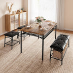 Dining Table Set for 4, Kitchen Table Set with 2 Chairs and 1 Bench, Modern Metal Frame Dining Furniture Set with Storage Rack for Small Space, Apartment, Restaurant