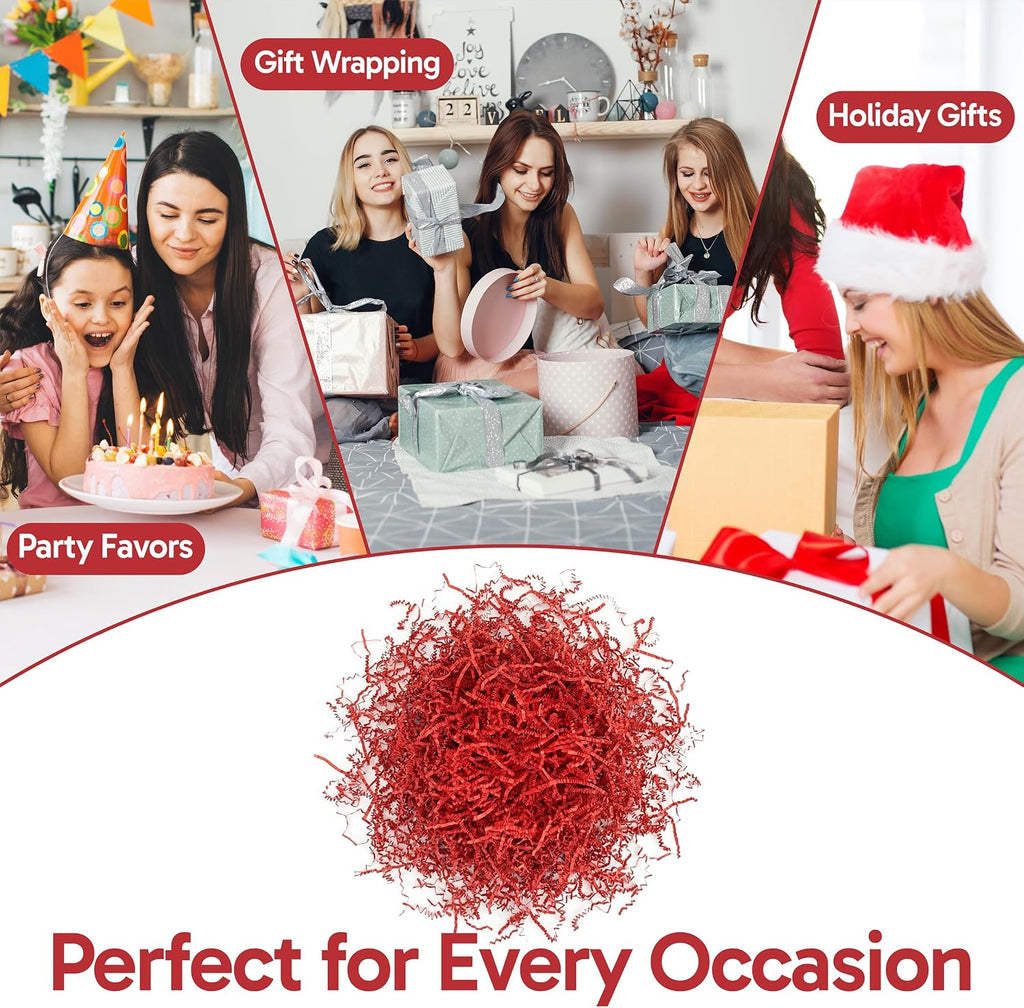 Bobobag 1 LB Red Crinkle Cut Paper Shred Filler, Decorative Shredded Paper for Gift Baskets and Box Packaging, Perfect for Weddings, Birthdays, Party Favors, Christmas, Mother's Day & Valentine's Day Gifts
