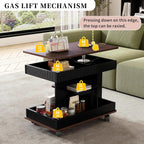 Lift Top End Table with Wheels, Rotating Sofa Side Table, 360°Rotating Top & Storage Space for Living Room, Bedroom, Small Space (Black+Brown)
