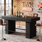 Tribesigns 62.2 Inch Bar Table, Industrial Counter Height Pub Dining Table, Rectangular Home Bar Units with Metal Footrest for Home Kitchen, Dining Room, Bistro, Black