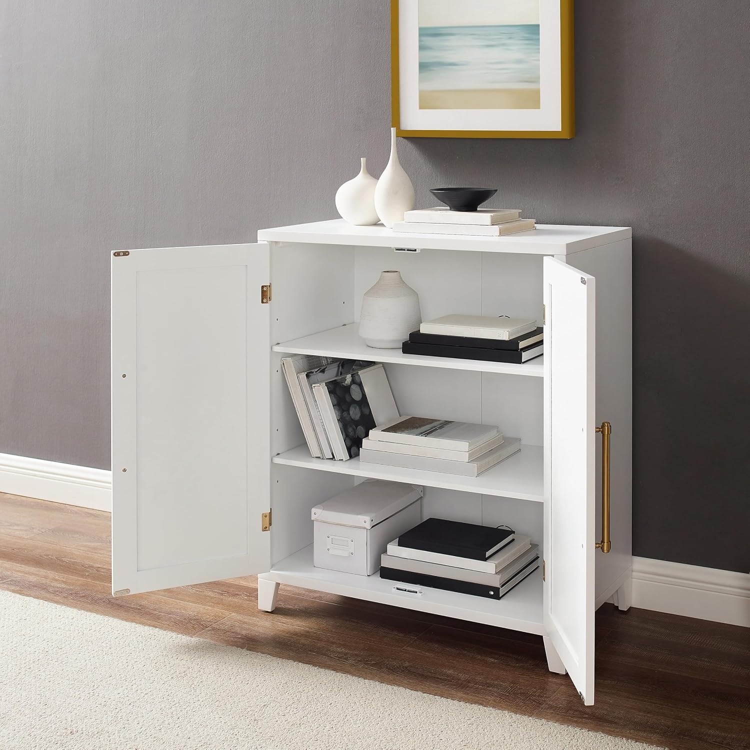 Crosley Furniture Roarke Stackable Kitchen Pantry Storage Cabinet with Doors and Shelves, Accents Cabinets, White