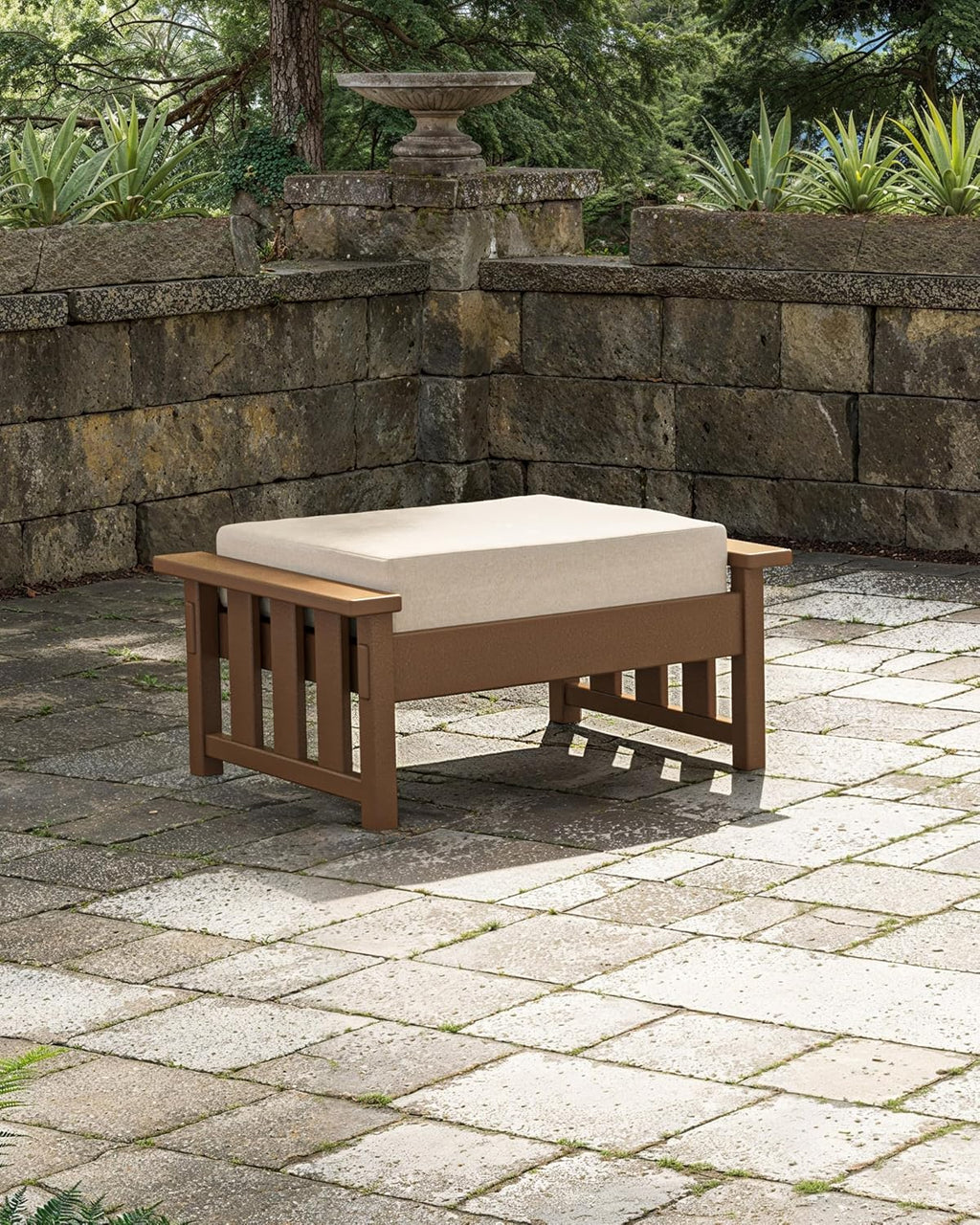 Martha Stewart by POLYWOOD® Acadia Deep Seating Ottoman in Black/Dune Burlap