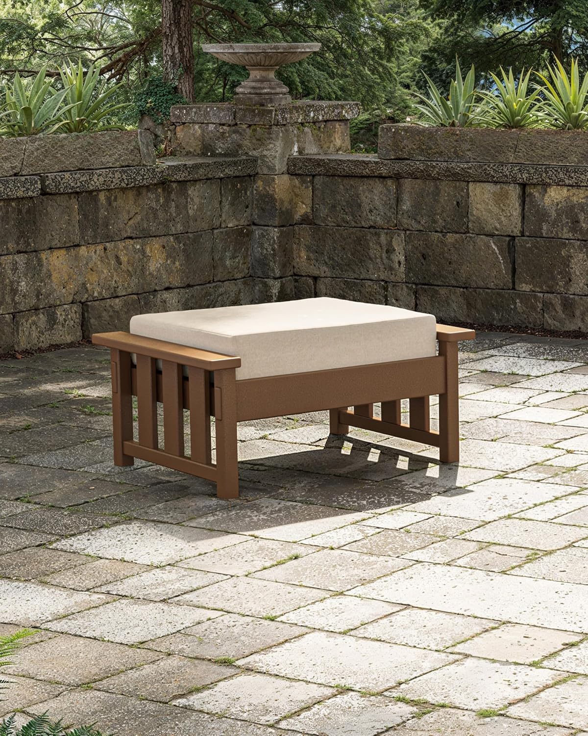 Martha Stewart by POLYWOOD® Acadia Deep Seating Ottoman in Black/Dune Burlap