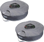 Simplify 24 Inch Wreath Bags | 2 Pack | Christmas Storage | Holiday Decorations | Round Zippered Bag | Protects Wreathes | Durable Material | Collapsible | Grey