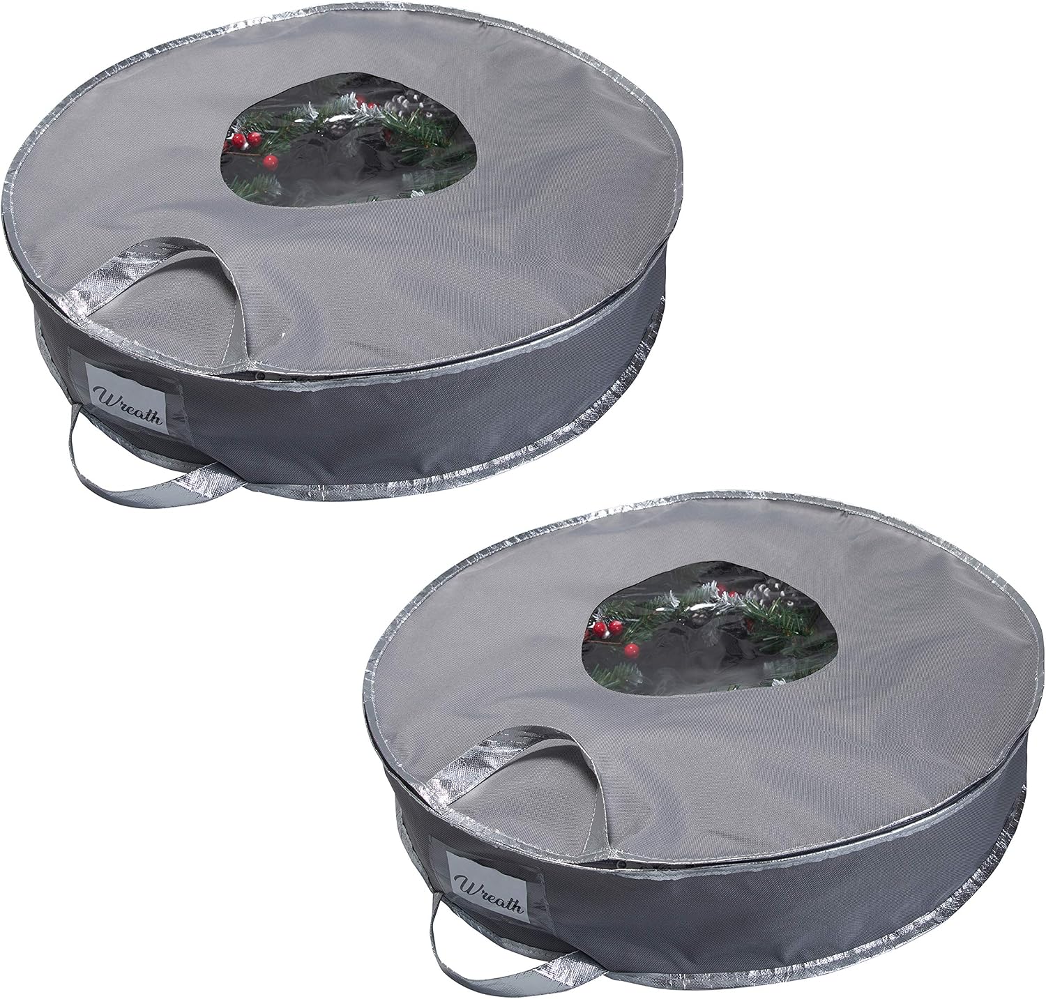 Simplify 24 Inch Wreath Bags | 2 Pack | Christmas Storage | Holiday Decorations | Round Zippered Bag | Protects Wreathes | Durable Material | Collapsible | Grey