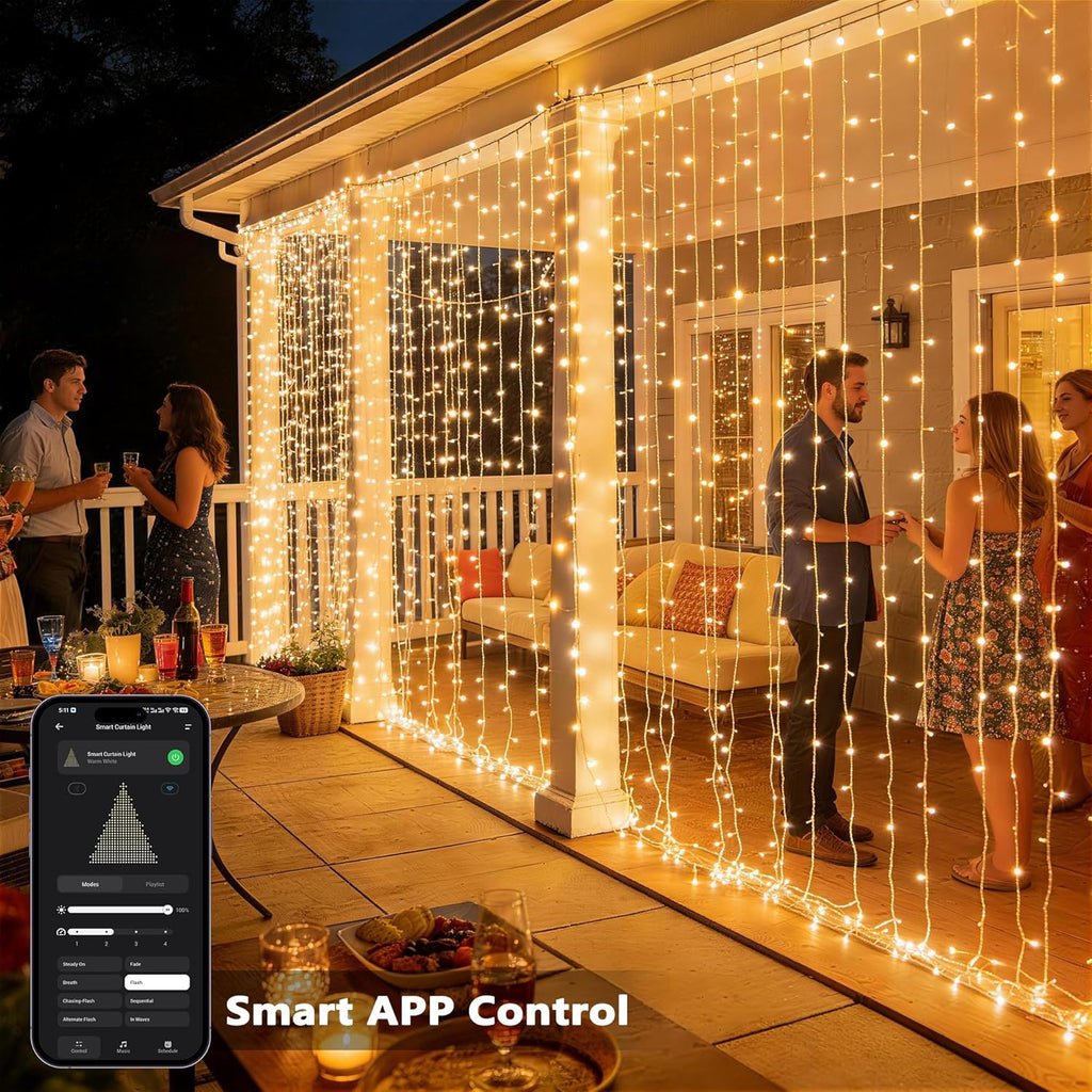 Brizled Smart Curtain Lights, 390 LED 9.8x6.3Ft Curtain Lights Outdoor, App & Voice Control Plug in Music Sync Curtain String Lights for Bedroom Wall Wedding Window Party Backdrop Indoor, Warm White