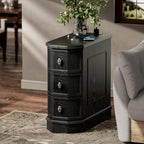 Nightstand with Charging Station, Vintage Wood End Table with 3 Drawer, Victoria Narrow Side Table, Slim Bedside Tables for Bedroom, Pre-Installation, Black