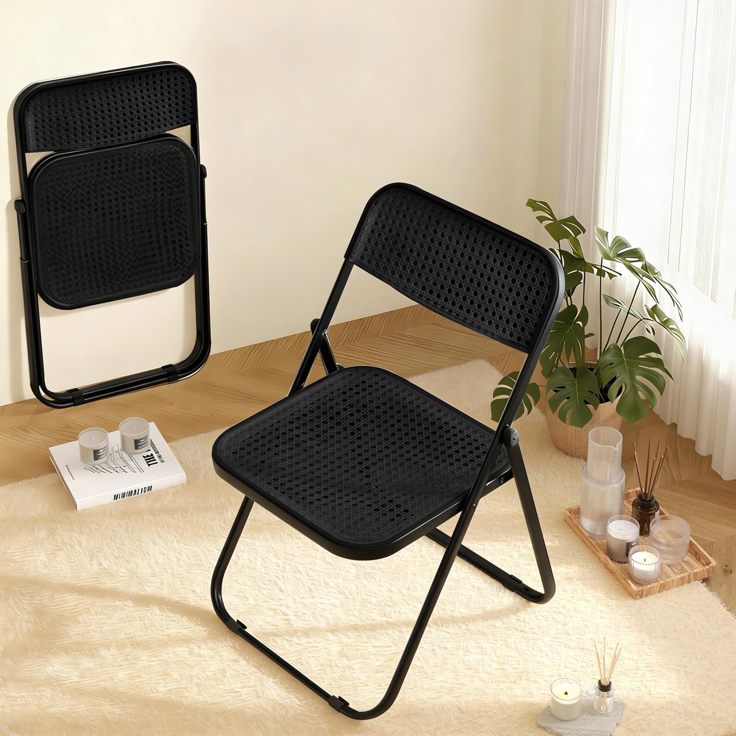 Folding Chair, 2 Pack Plastic Chair, Black | Breathable folding chair with steel frame, 300lbs capacity. Portable & stackable for indoor, outdoor, events & parties.