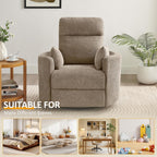 Oversized Nursery Rocking Chair, 360° Swivel Glider Recliner Chair, Chenille Silent Nursery Chair with 2 Pillows and Footrest, Cozy Reclining Sofa for Living Room, Bedroom, Nursing, Camel