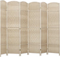 HOMCOM Room Divider, 6 Ft 6 Panel Folding Privacy Screen, Hand-Woven PP Wall Partition with Pine Wood Frame, Freestanding Room Separator for Bedroom, Home Office, No Assembly, Washed Oak